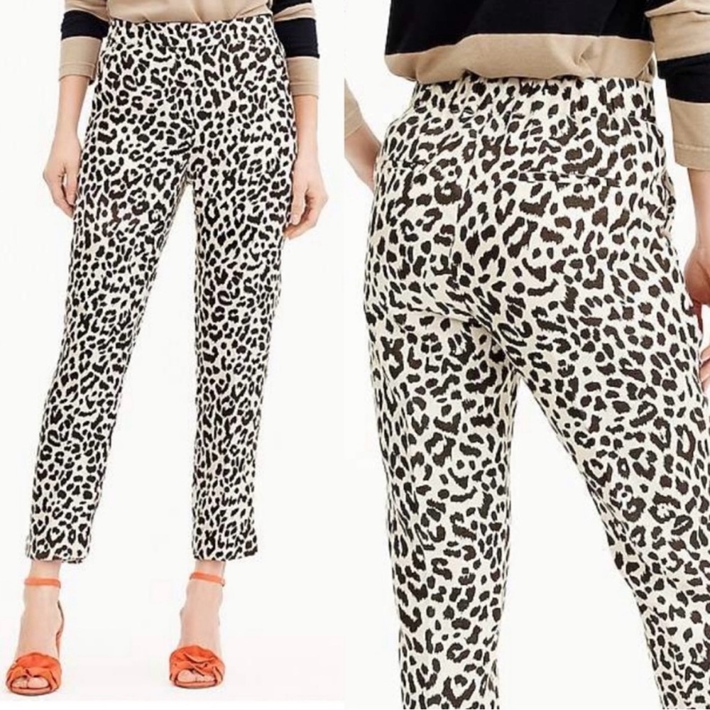 J.Crew Easy Pants Ivory Leopard Linen Lyocell Straight Taper Leg Trousers Size 6 - Picture 1 of 13